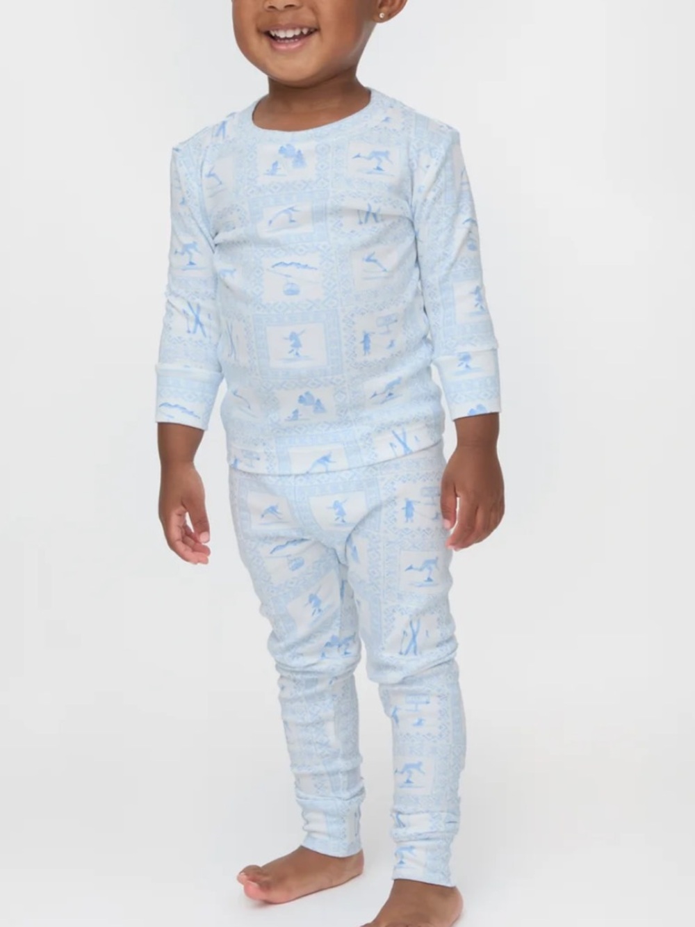 Hill house The Tiny Sully PJ Set in Blue Skiers Toile Kids Set